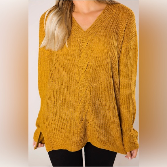 NWT Mustard Yellow Gold Cable Knit Sweater - Picture 5 of 8